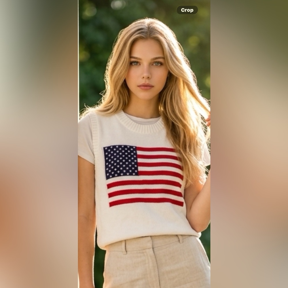 GeGe lightweight knit Vest top Womens USA Flag Stars & Stripes Sleeveless spring